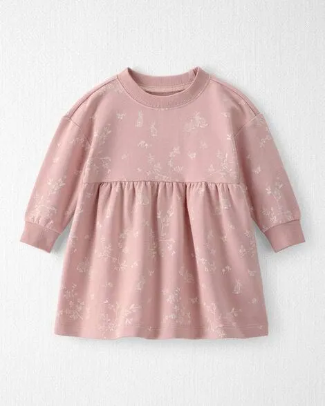 Baby Girl Organic Cotton French Terry Dress in Pink Bunnies Print