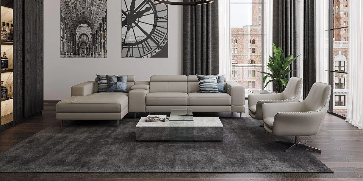 Bergamo Power Motion Left Sectional Sofa Light Gray