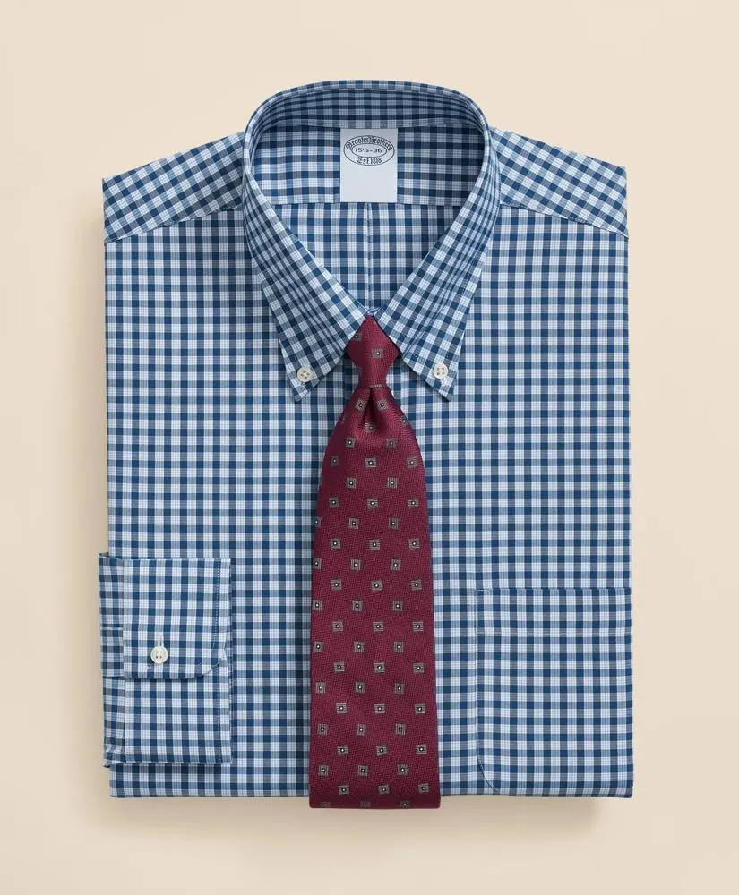 Stretch Supima ® Cotton Non-Iron Pinpoint Oxford Polo Button Down Collar, Check Dress Shirt