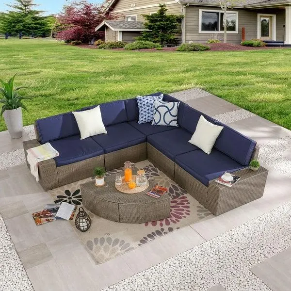 PATIO FESTIVAL 6-Piece Wicker Outdoor Sofa Sectional Conversation Set