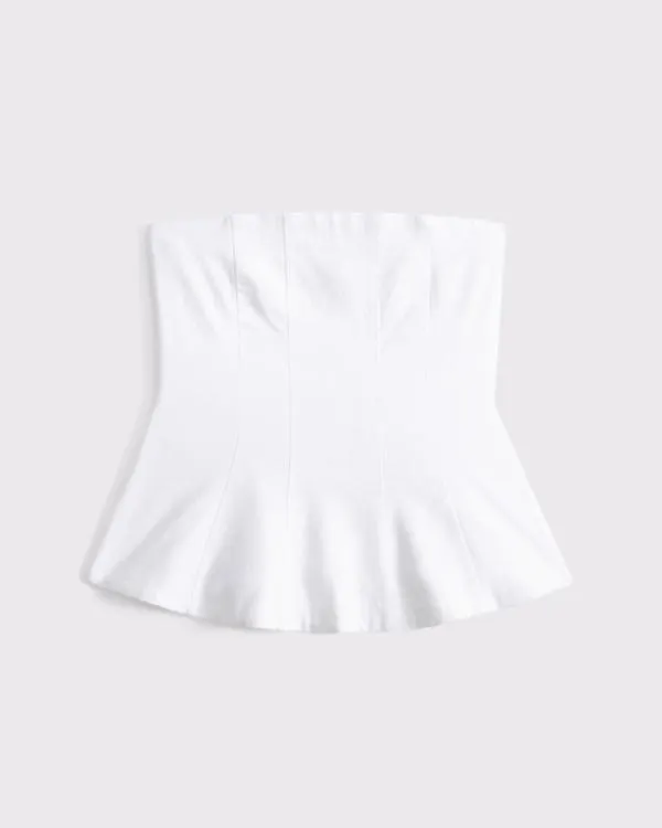 Linen-Blend Strapless Peplum Top