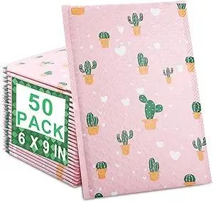 50 Pack Bubble Mailers 6x9 Inch,Self Sealing Adhesive Padded Envelopes,Waterproof Cute Bubble Mailers,Cushioning Shipping Envelopes for Packaging, Mailing, Gifts, Small Business