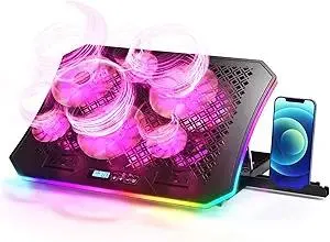 Laptop Cooling Pad, KeiBn RGB Laptop Cooler for 15.6-17.3 Inch Laptops, with 10 Modes Lights | 6 Fans | 7 Height Stands | 2 USB Ports | Desk or Lap Use (A8/Purple)