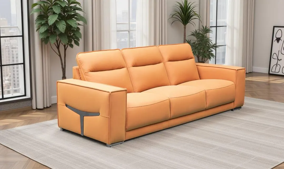 Klaussner Grazia 3-Seater Tufted Leather Sofa with Track Arms In Orange