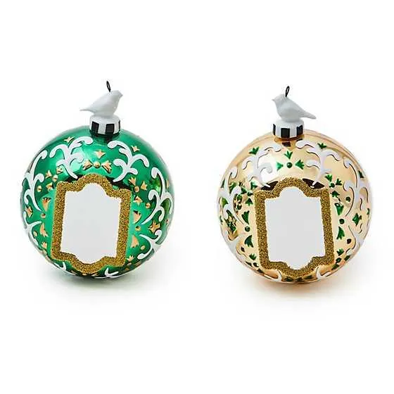 Emerald Luxe Mirror Glass Ball Ornaments, Set of 2