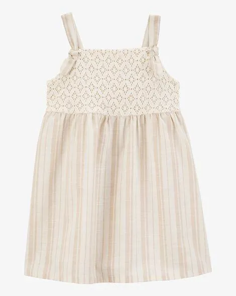 Baby Striped Eyelet Tank Dress - Ivory