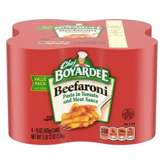 Chef Boyardee Beefaroni Beef Macaroni, Microwave Pasta, 4 Pack, 15 oz