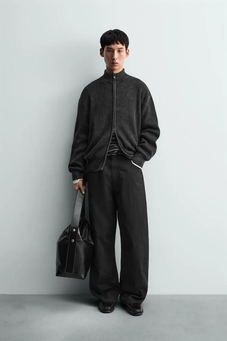 WASHED TEXTURED KNIT CARDIGAN