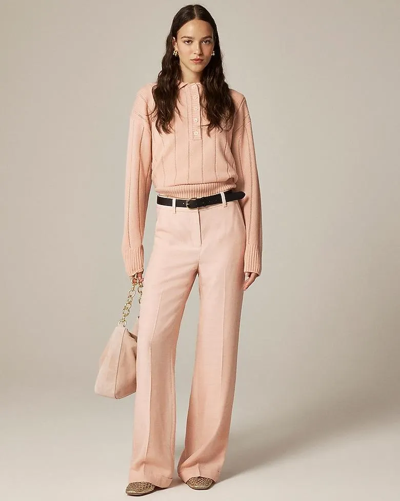 Cuffed wide-leg trouser in luster canvas