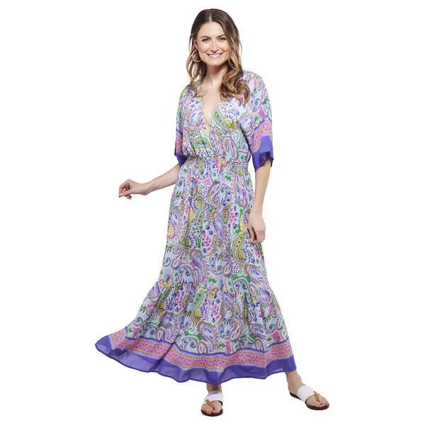 Womens Emma & Michele Elbow Sleeve V-Neck Paisley Maxi Dress
