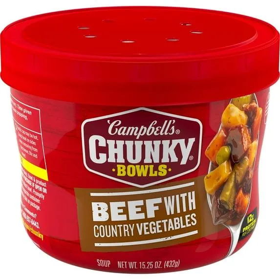 Campbell's Chunky Soup, Beef Soup with Country Vegetables, 15.25 oz Microwavable Bowl