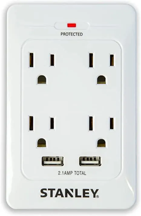 Stanley 33202 SurgeQuad AC and USB Wall Tap, White