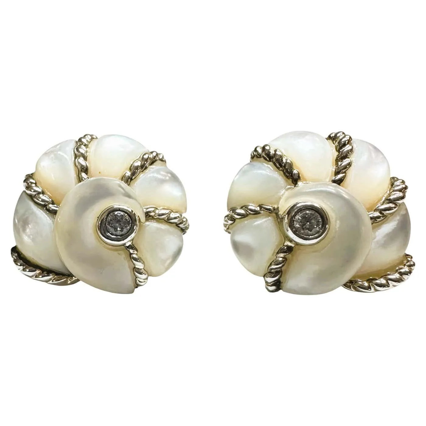 Judith Ripka 925 Sterling Mother Of Pearl Nautilus Shell Omega Back Earrings