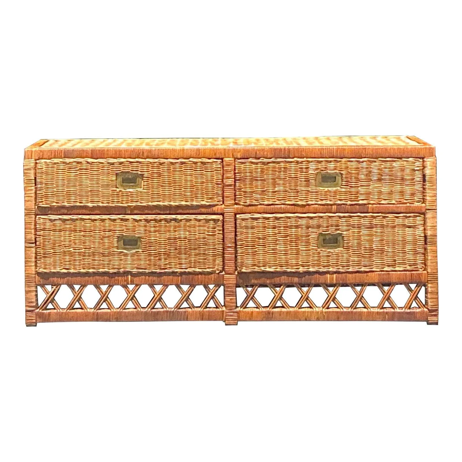 Vintage Coastal Woven Rattan Low Dresser