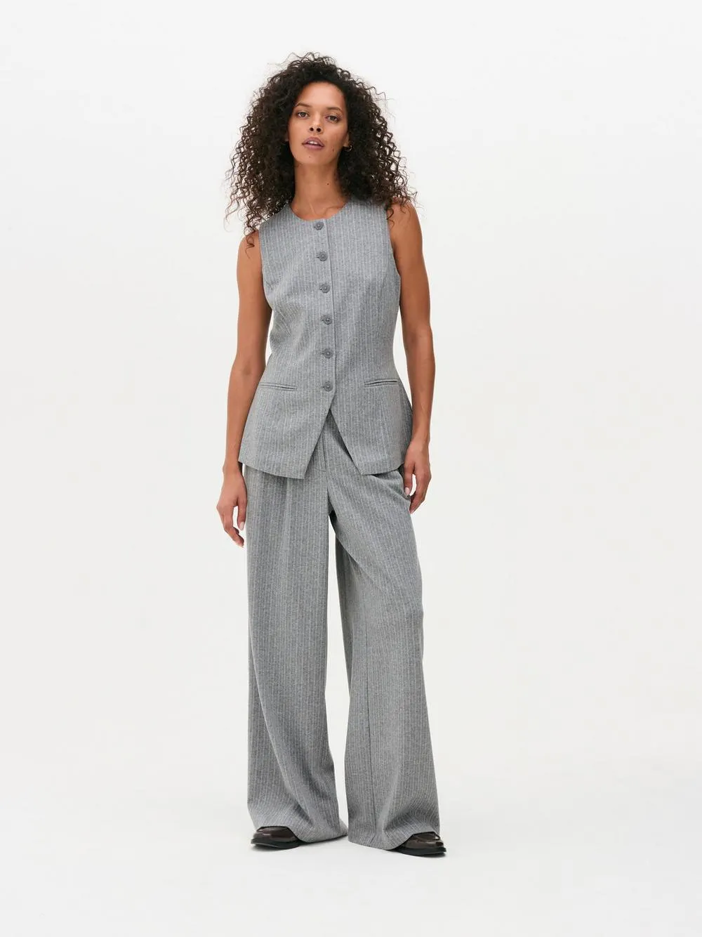 Pinstripe Wide Leg Trousers