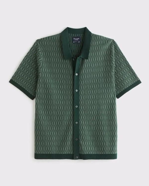 Jacquard Pattern Button-Through Sweater Polo