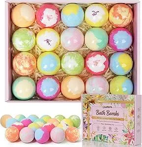 Bath Bombs for Women, 20 Handmade Bath Bombs Gift Set with Shea Butter Moisturizing & Essential Oils, SPA Relaxing Gifts for Women & Men, Her, Girlfriend, Wife, Birthday, Amazing Present for Kids