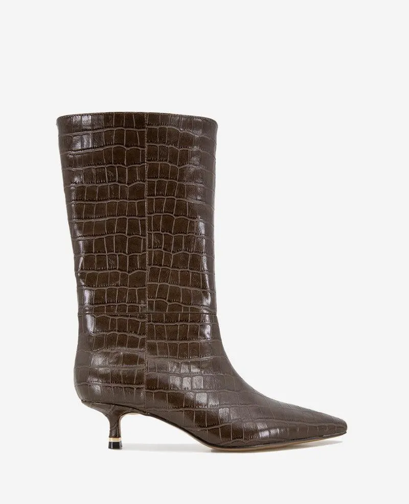 Meryl Leather Croco Bootie - Dark Brown