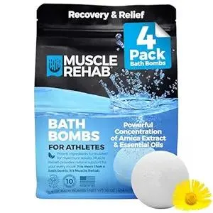 Epsom Salt Bath Bombs with Arnica – Muscle Recovery Bath Soak for Aches & Tension Using Clary Sage, Vetiver & Eucalyptus – Magnesium Bath Bombs | Transdermal Bath Soak for Muscle Pain, 4 Bombs