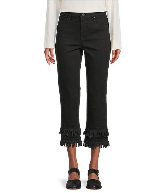Straight Leg 5-Pocket Fringe Hem Crop Jeans