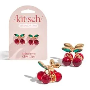 Kitsch Cherry Small Hair Clips for Women – Rhinestones Small Claw Clips | Electroplated Metal Springs and Anti-Rust Finish | Strong Hold for Updo and Cute Half Up Styles - 2pcs