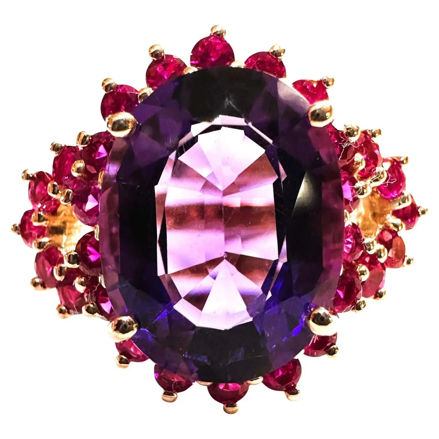 New 7.8 Carat Amethyst & Diamond Cut Sapphire Rose Gold PL Sterling Ring