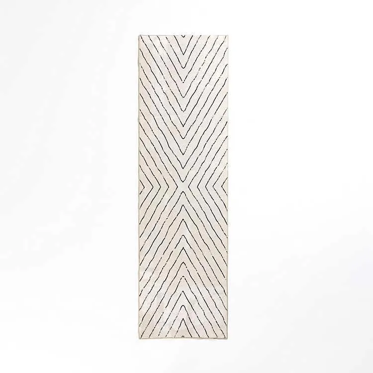 Julia Black and White Washable Runner, 2x7