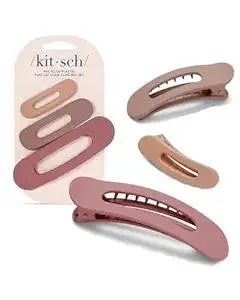 Kitsch Flat Claw Clips for Women - Strong Grip, Comfortable Design | Durable Plastic, Glossy Finish | Lay Down Claw Clip, Stylish Flat Hair Clips for Women | For All Hair Types - Terracotta, 3pcs