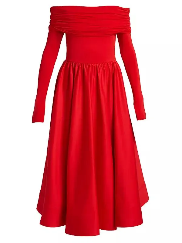 Chara Off-The-Shoulder Flared Midi-Dress