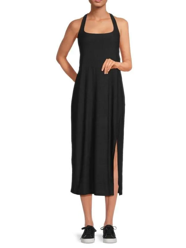 Squareneck Front Slit Midi-Dress