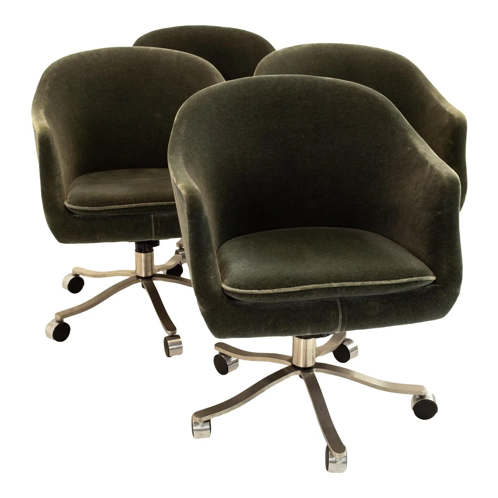 Signed Nicos Zographos Mohair Mid Century Armchairs - Set of 4