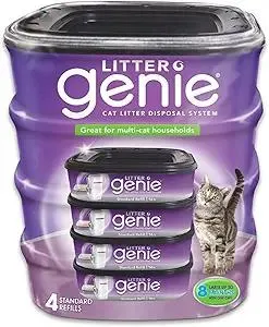 Litter Genie Refill Bags (4-Pack) | Multi-Layers of Odor-Barrier Technology | 1 Square Refill Cartridge Lasts Up to 2 Months Per Cat