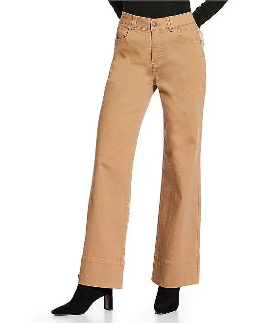 Perfect Fit Twill Mid Rise Wide Leg Jeans