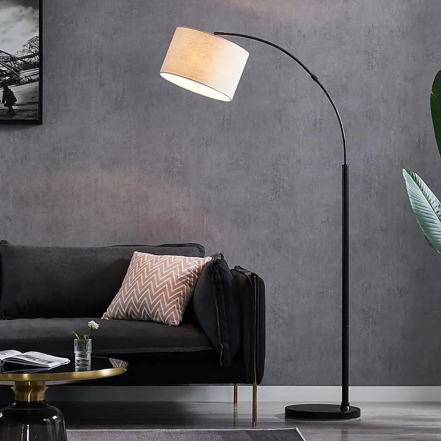 KAWOTI 70-in Blackened bronze Arc Floor Lamp with Fabric Shade
