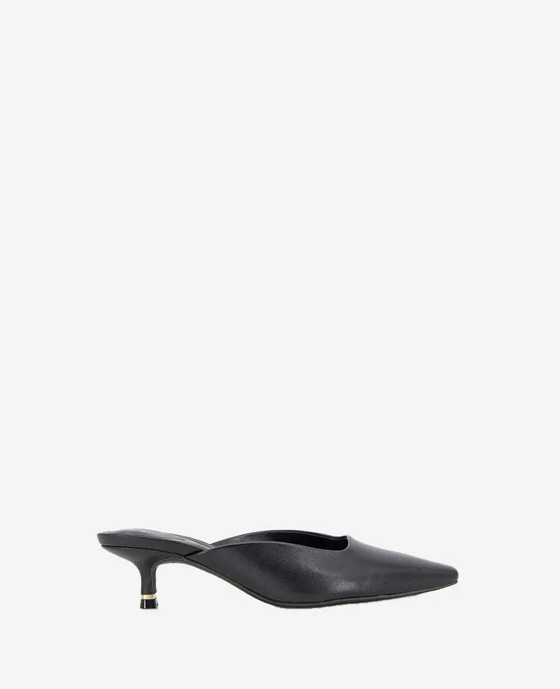 Margo Leather Kitten Heel Mule - BLACK LEATHER