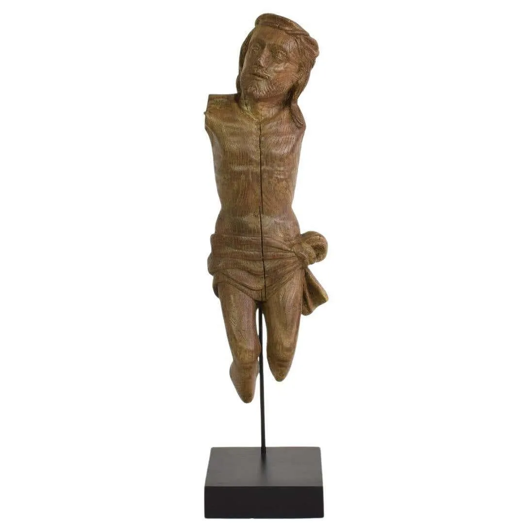 French 17th Century Weathered Carved Oak Christ Fragment