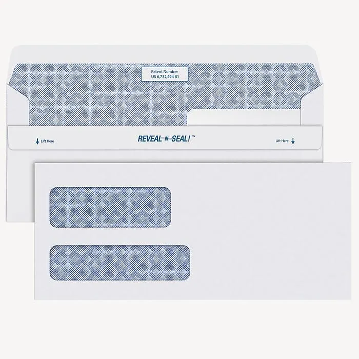 Staples Reveal-N-Seal Security Tinted #10 Double Window Envelopes,