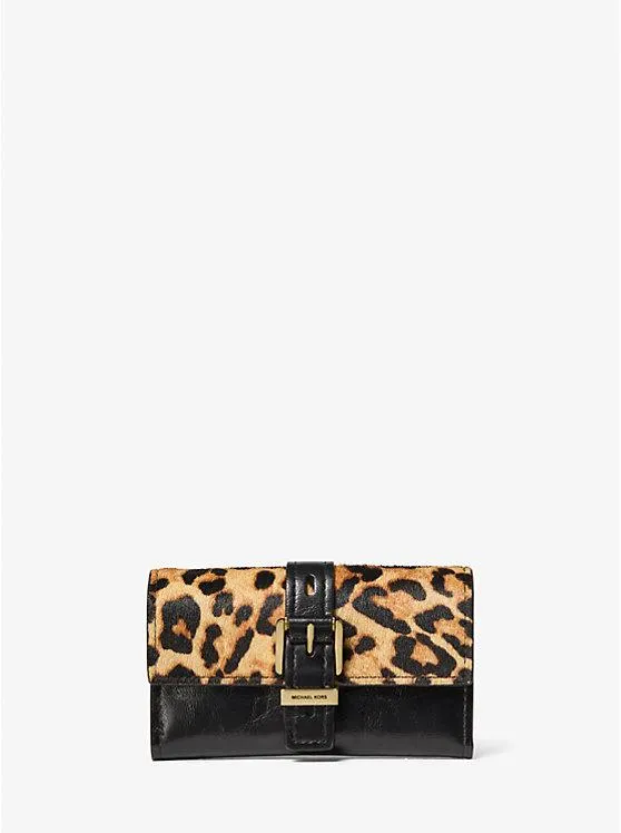 Nolita Medium Leopard Print Calf Hair and Leather Tri-Fold Wallet