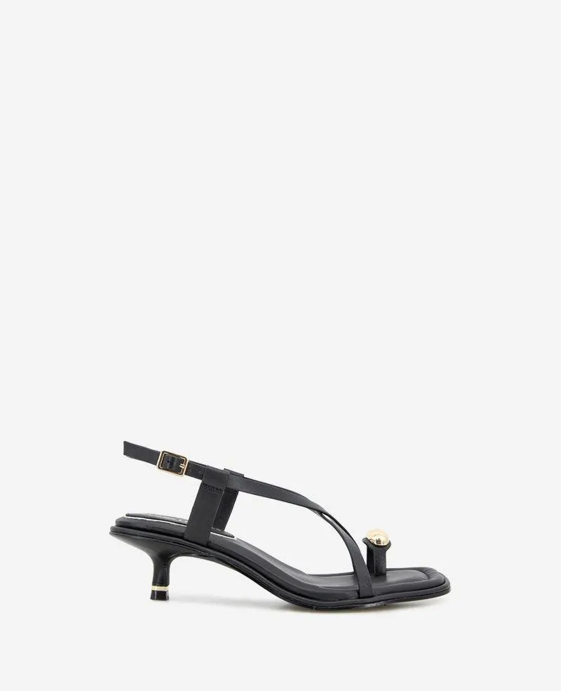 Geala Leather Metal Toe Ring Kitten Heel Sandal