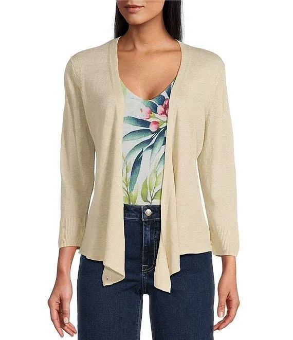 Open Front 3/4 Sleeve Cardigan