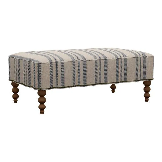 Mirasol Scalloped Ottoman, Indigo Stripe