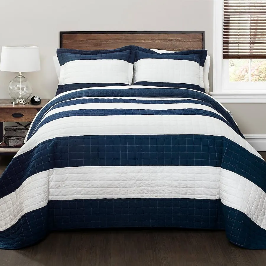 Lush Decor Navy Stripe Twin Quilt Cotton