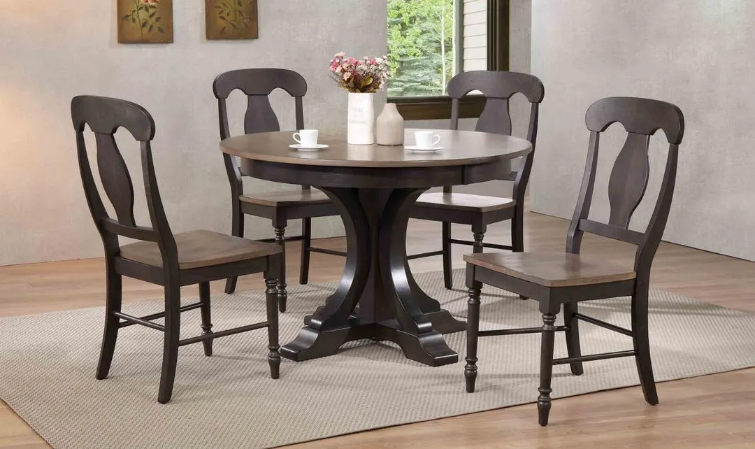 Iconic Furniture Deco Antiqued Grey Stone & Black Stone Napoleon Back 5-Pc Dining Set