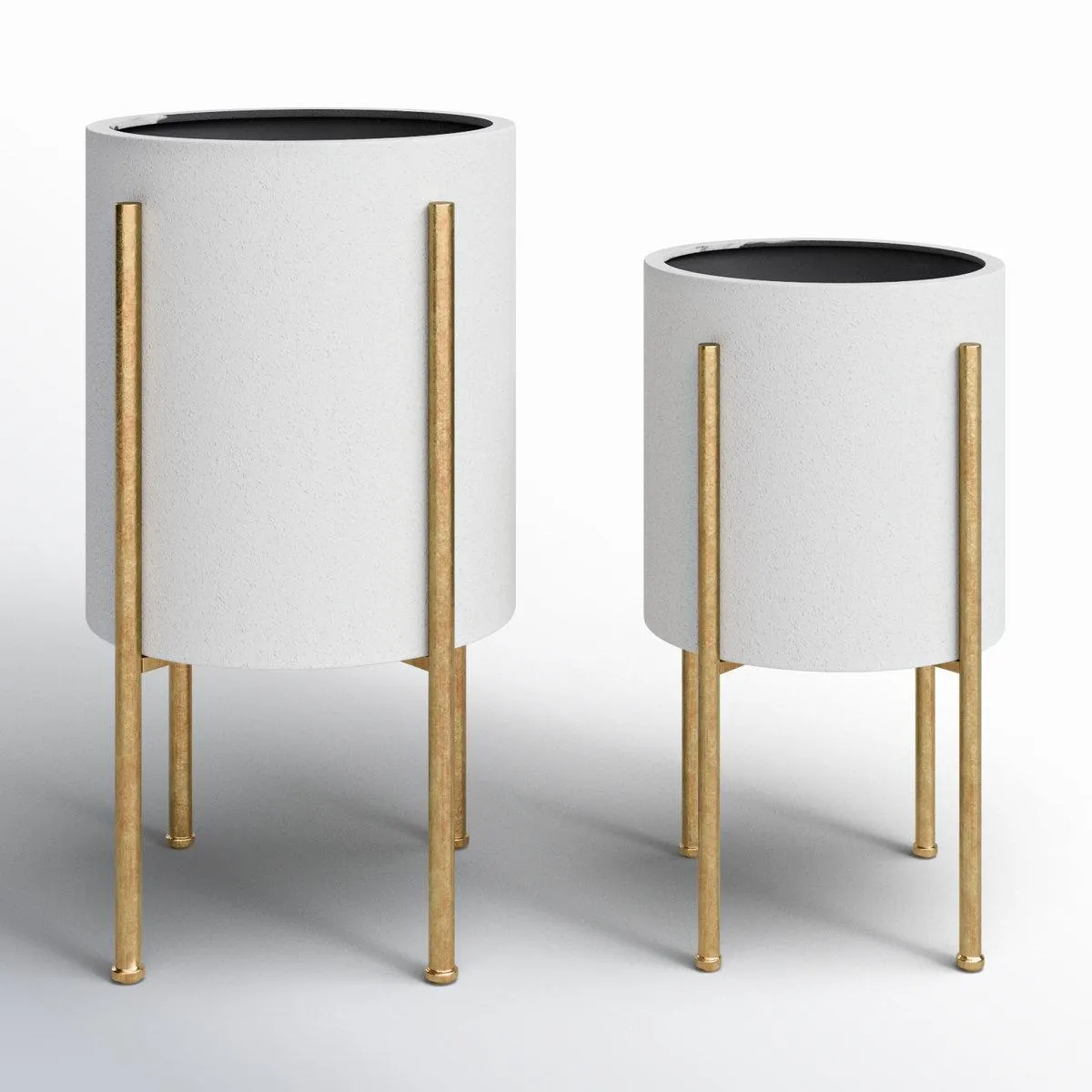 Stacia Round Metal Mid Century Indoor Pot Planter Set