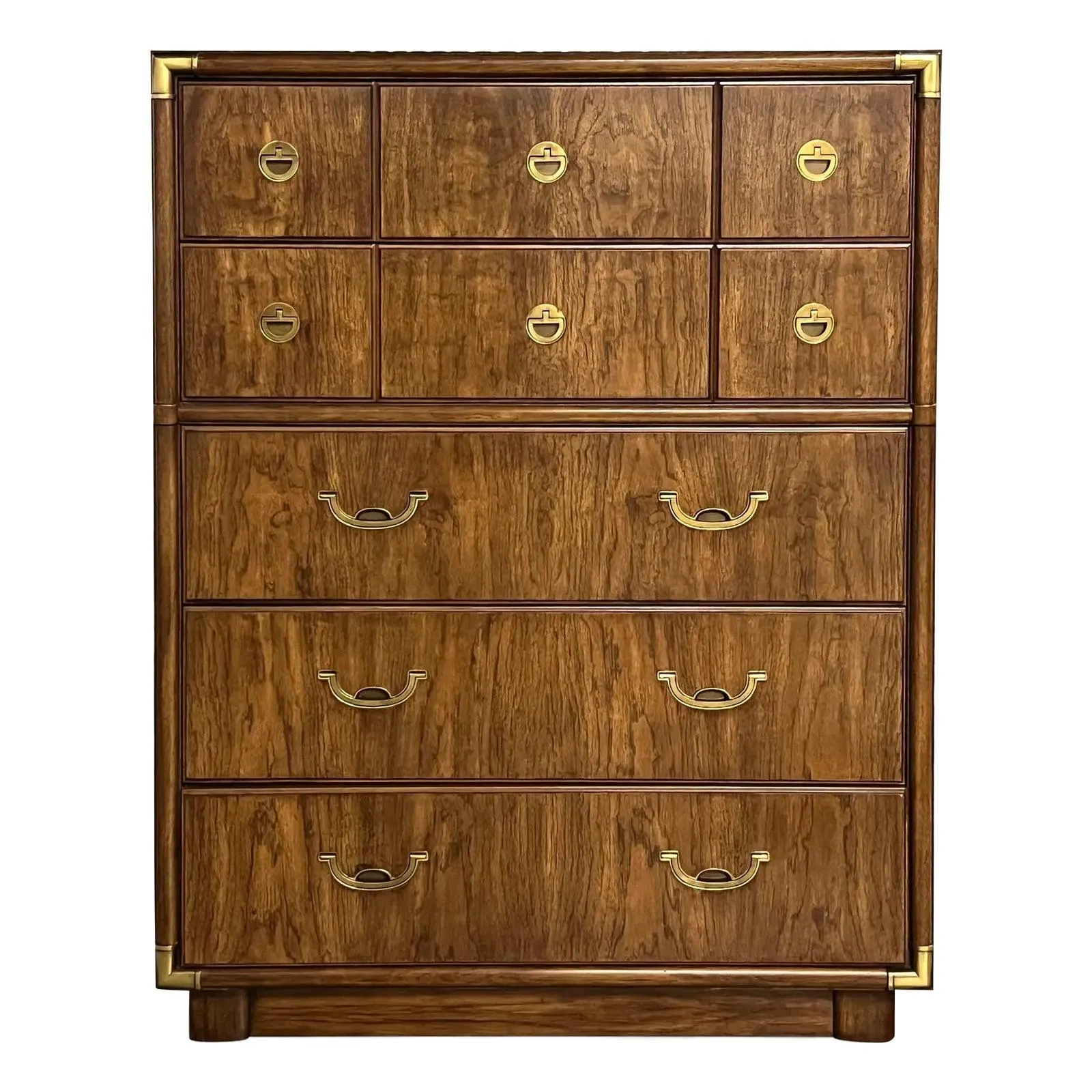 Vintage Mid-Century Campaign Highboy Dresser by Drexel From Their Accolade Collection