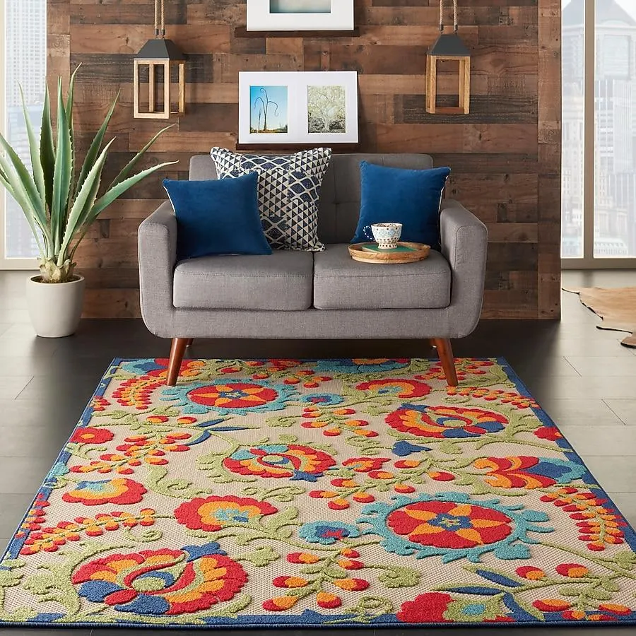 Nourison Aloha 5 x 7 (ft) Loomed Multicolor Rectangular Indoor/Outdoor Abstract Farmhouse/Cottage Area rug