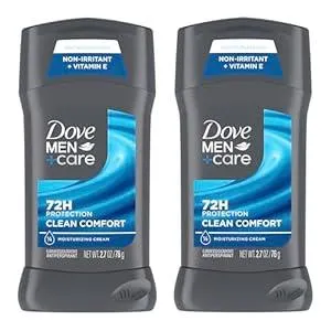 DOVE MEN + CARE Antiperspirant Deodorant Stick Clean Comfort Twin Pack 72-Hour Sweat & Odor Protection Antiperspirant for Men With 1/4 Moisturizing Cream 2.7 oz