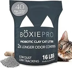 Boxie Probiotic Cat Litter, 40 Day Odor Control, Clumping Clay Kitty Litter, Odor Eliminating Probiotics, Dust-Free, No Fragrances No Fillers, 16 lb