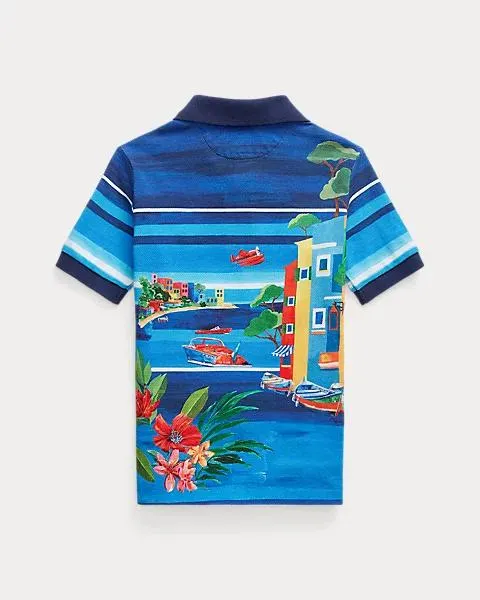 Cotton Mesh Graphic Polo Shirt