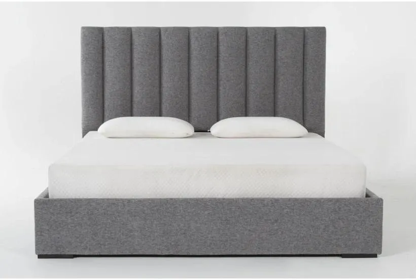 Vera Dream Graphite Vertical Channel Tufted 52" High Queen Upholstered Platform Bed